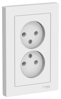 Розетка 2-ая электрическая без заземления (в сборе), Белый, серия Atlas Design, Schneider Electric