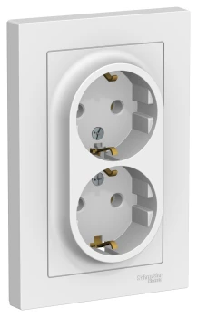 Розетка 2-ая электрическая с заземлением (в сборе), Белый, серия Atlas Design, Schneider Electric