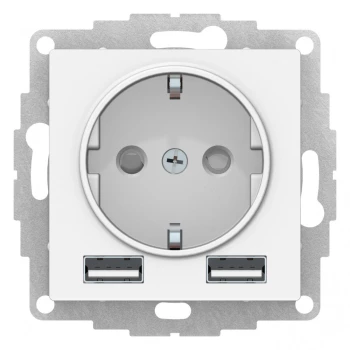 Розетка 1-ая электрическая, с заземлением, c USB, Белый, серия Atlas Design, Schneider Electric