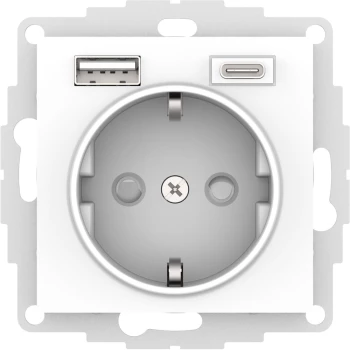 Розетка 1-ая электрическая, с заземлением, c USB тип A+C, Белый, серия Atlas Design, Schneider Electric