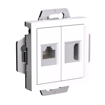 Розетка двойная HDMI+RJ45, кат.5Е, механизм, Белый, серия Atlas Design, Schneider Electric