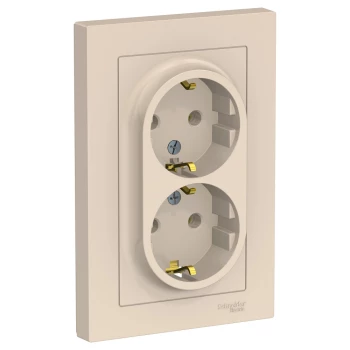 Розетка 2-ая электрическая с заземлением (в сборе), Бежевый, серия Atlas Design, Schneider Electric