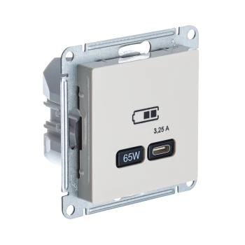 Розетка USB 1-ая Тип С 3200 мA 5V (для подзарядки), Бежевый, серия Atlas Design, Schneider Electric