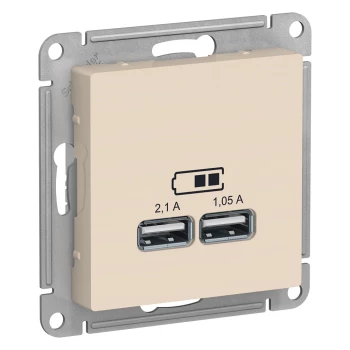 Розетка USB 2-ая 2100 мА (для подзарядки), Бежевый, серия Atlas Design, Schneider Electric