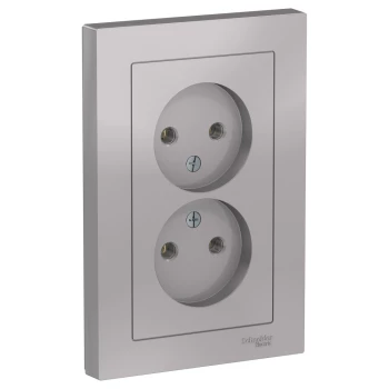 Розетка 2-ая электрическая без заземления (в сборе), Алюминий, серия Atlas Design, Schneider Electric
