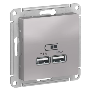 Розетка USB 2-ая 2100 мА (для подзарядки), Алюминий, серия Atlas Design, Schneider Electric