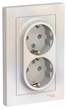 Розетка 2-ая электрическая с заземлением (в сборе), Жемчуг, серия Atlas Design, Schneider Electric