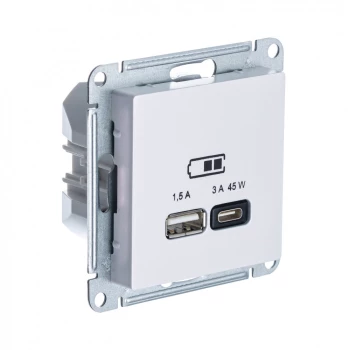Розетка USB 2-ая Тип А+С 45 Вт (для подзарядки), Жемчуг, серия Atlas Design, Schneider Electric