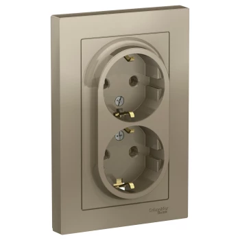 Розетка 2-ая электрическая с заземлением (в сборе), Шампань, серия Atlas Design, Schneider Electric