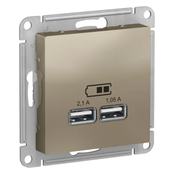 Розетка USB 2-ая 2100 мА (для подзарядки), Шампань, серия Atlas Design, Schneider Electric