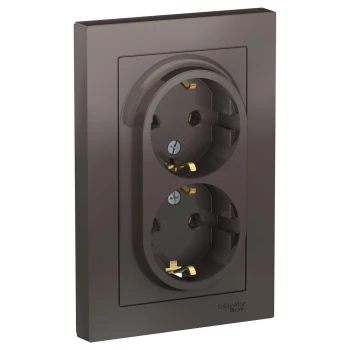 Розетка 2-ая электрическая с заземлением (в сборе), Мокко, серия Atlas Design, Schneider Electric