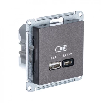 Розетка USB 2-ая Тип А+С 45 Вт (для подзарядки), Мокко, серия Atlas Design, Schneider Electric
