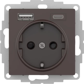 Розетка 1-ая электрическая, с заземлением, c USB тип A+C, Мокко, серия Atlas Design, Schneider Electric