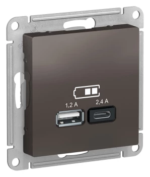 Розетка USB 2-ая Тип А+С, 2400 мА (для подзарядки), Мокко, серия Atlas Design, Schneider Electric