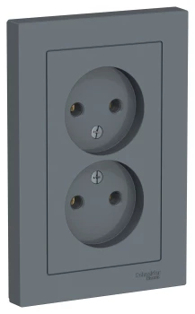 Розетка 2-ая электрическая без заземления (в сборе), Грифель, серия Atlas Design, Schneider Electric