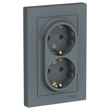 Розетка 2-ая электрическая с заземлением (в сборе), Грифель, серия Atlas Design, Schneider Electric