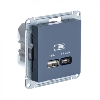 Розетка USB 2-ая Тип А+С 45 Вт (для подзарядки), Грифель, серия Atlas Design, Schneider Electric