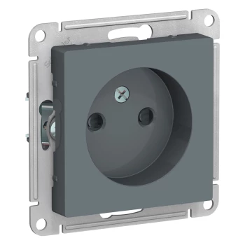 Розетка 1-ая электрическая без заземления с защитными шторками (безвинтовой зажим), Грифель, серия Atlas Design, Schneider Electric