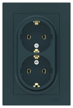Розетка 2-ая электрическая с заземлением (в сборе), Изумруд, серия Atlas Design, Schneider Electric