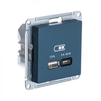 Розетка USB 2-ая Тип А+С 45 Вт (для подзарядки), Изумруд, серия Atlas Design, Schneider Electric