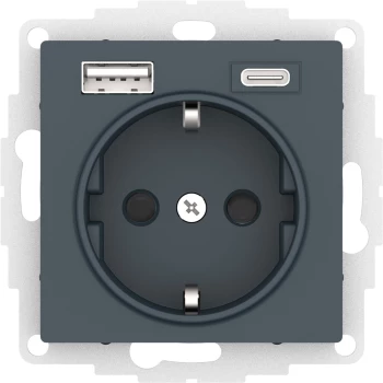 Розетка 1-ая электрическая, с заземлением, c USB тип A+C, Изумруд, серия Atlas Design, Schneider Electric