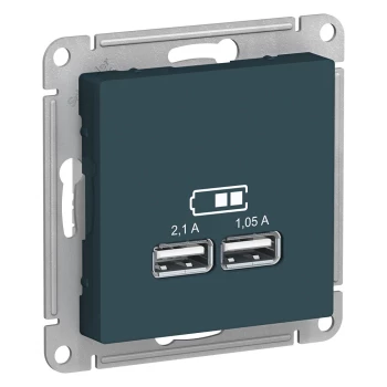 Розетка USB 2-ая 2100 мА (для подзарядки), Изумруд, серия Atlas Design, Schneider Electric