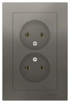 Розетка 2-ая электрическая без заземления (в сборе), Сталь, серия Atlas Design, Schneider Electric