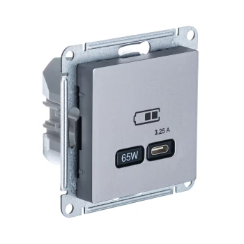 Розетка USB 1-ая Тип С 3200 мA 5V (для подзарядки), Сталь, серия Atlas Design, Schneider Electric