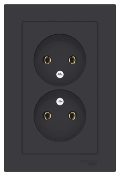 Розетка 2-ая электрическая без заземления (в сборе), Карбон, серия Atlas Design, Schneider Electric
