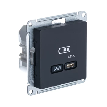 Розетка USB 1-ая Тип С 3200 мA 5V (для подзарядки), Карбон, серия Atlas Design, Schneider Electric