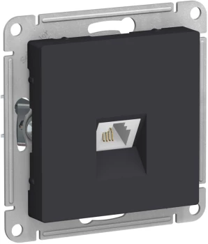 Розетка телефонная 1-ая 4 контакта, RJ-11, Карбон, серия Atlas Design, Schneider Electric