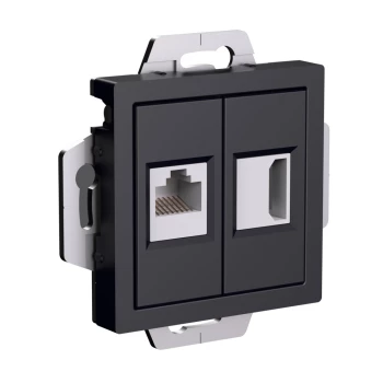 Розетка двойная HDMI+RJ45, кат.5Е, механизм, Карбон, серия Atlas Design, Schneider Electric