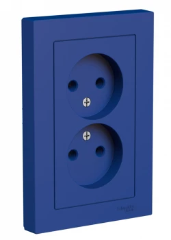 Розетка 2-ая электрическая без заземления (в сборе), Аквамарин, серия Atlas Design, Schneider Electric