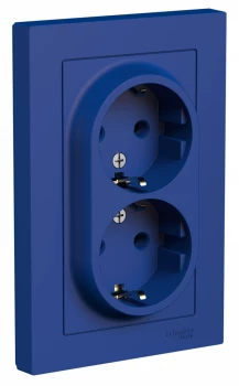 Розетка 2-ая электрическая с заземлением (в сборе), Аквамарин, серия Atlas Design, Schneider Electric