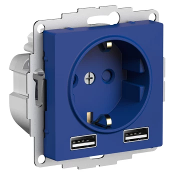 Розетка 1-ая электрическая, с заземлением, c USB, Аквамарин, серия Atlas Design, Schneider Electric