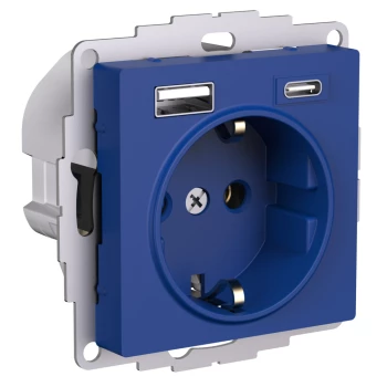 Розетка 1-ая электрическая, с заземлением, c USB тип A+C, Аквамарин, серия Atlas Design, Schneider Electric
