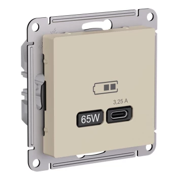 Розетка USB 1-ая Тип С 3200 мA 5V (для подзарядки), Песочный, серия Atlas Design, Schneider Electric