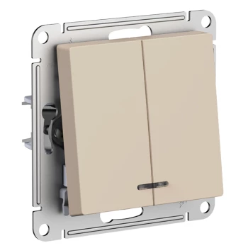 Выключатель 2-клавишный, с подсветкой, Песочный, серия Atlas Design, Schneider Electric