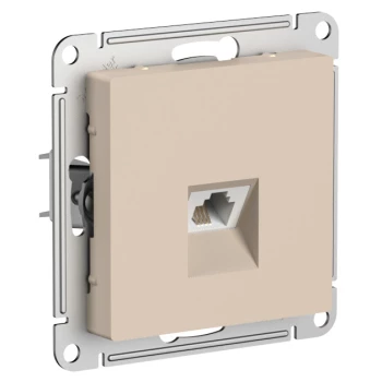 Розетка телефонная 1-ая 4 контакта, RJ-11, Песочный, серия Atlas Design, Schneider Electric