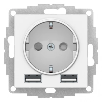 Розетка 1-ая электрическая, с заземлением, c USB, Белый лотос, серия Atlas Design, Schneider Electric