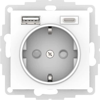 Розетка 1-ая электрическая, с заземлением, c USB тип A+C, Белый лотос, серия Atlas Design, Schneider Electric