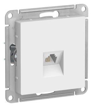 Розетка телефонная 1-ая 4 контакта, RJ-11, Белый лотос, серия Atlas Design, Schneider Electric