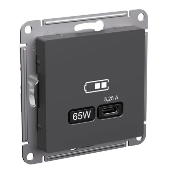 Розетка USB 1-ая Тип С 3200 мA 5V (для подзарядки), Базальт, серия Atlas Design, Schneider Electric
