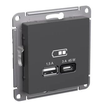 Розетка USB 2-ая Тип А+С 45 Вт (для подзарядки), Базальт, серия Atlas Design, Schneider Electric