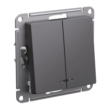 Выключатель 2-клавишный, с подсветкой, Базальт, серия Atlas Design, Schneider Electric