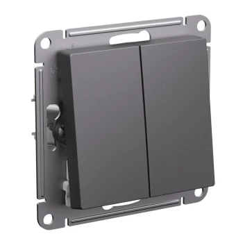 Выключатель 2-клавишный проходной (с двух мест), Базальт, серия Atlas Design, Schneider Electric