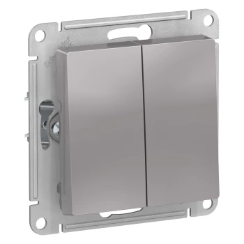 Выключатель 2-клавишный IP44, Алюминий, серия Atlas Design, Schneider Electric