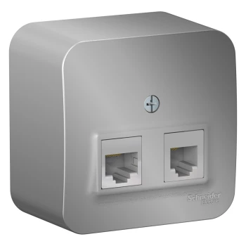 Розетка телефонная+компьютерная RJ-11/RJ-45 кат. 5e (в сборе), Алюминий, серия Blanca, Schneider Electric