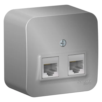 Розетка компьютерная 2-ая кат.5е, RJ-45 (интернет) (в сборе), Алюминий, серия Blanca, Schneider Electric