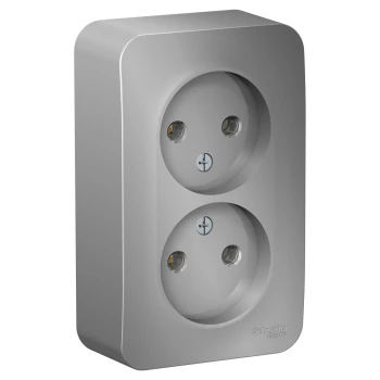 Розетка 2-ая электрическая без заземления (в сборе), Алюминий, серия Blanca, Schneider Electric